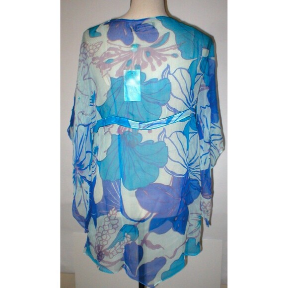 NWT New Silk Tunic Top Womens Antik Batik M Blue Purple Swim Sheer Cover Up Sequ - Picture 4 of 12
